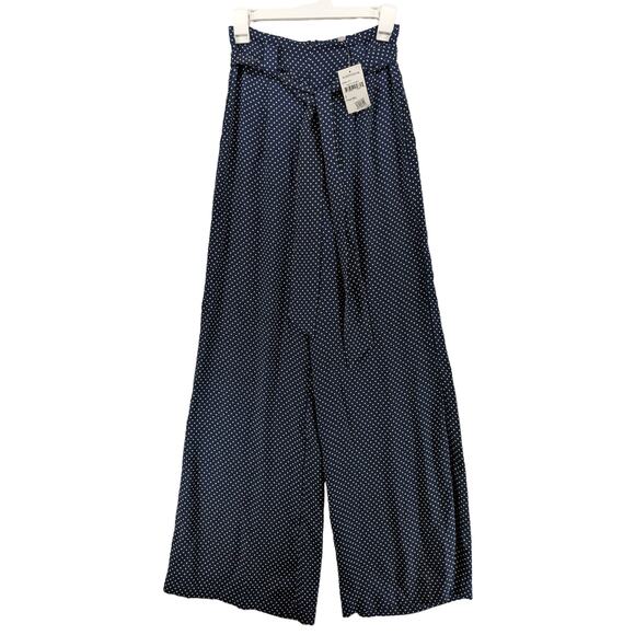 Socialite Wide Leg Pants Small Navy Ivory Polka Dot Palazzo Belt Tie Goucho Work - Picture 11 of 13